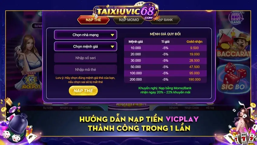 nạp tiền Vicplay